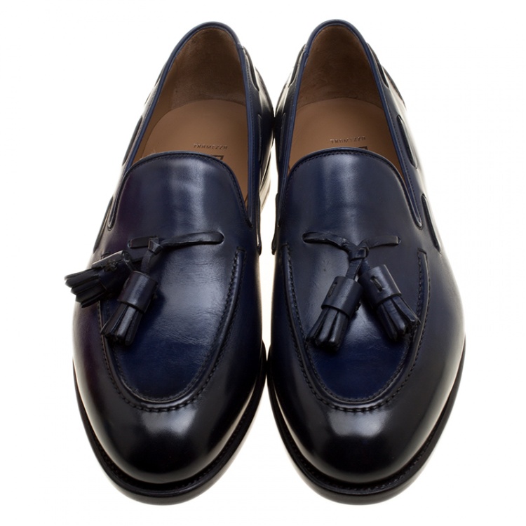 Pre Owned Salvatore Ferragamo Blue Leather Loreno Tassel Loafers Size 42