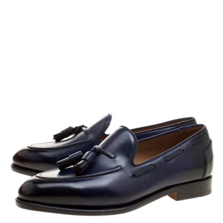 Pre Owned Salvatore Ferragamo Blue Leather Loreno Tassel Loafers Size 42