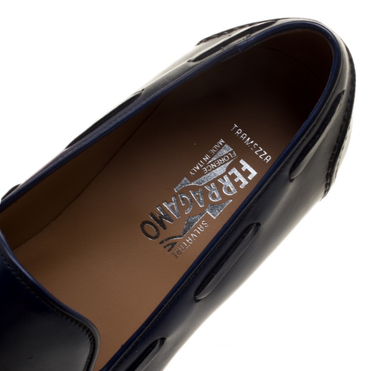 Pre Owned Salvatore Ferragamo Blue Leather Loreno Tassel Loafers Size 42