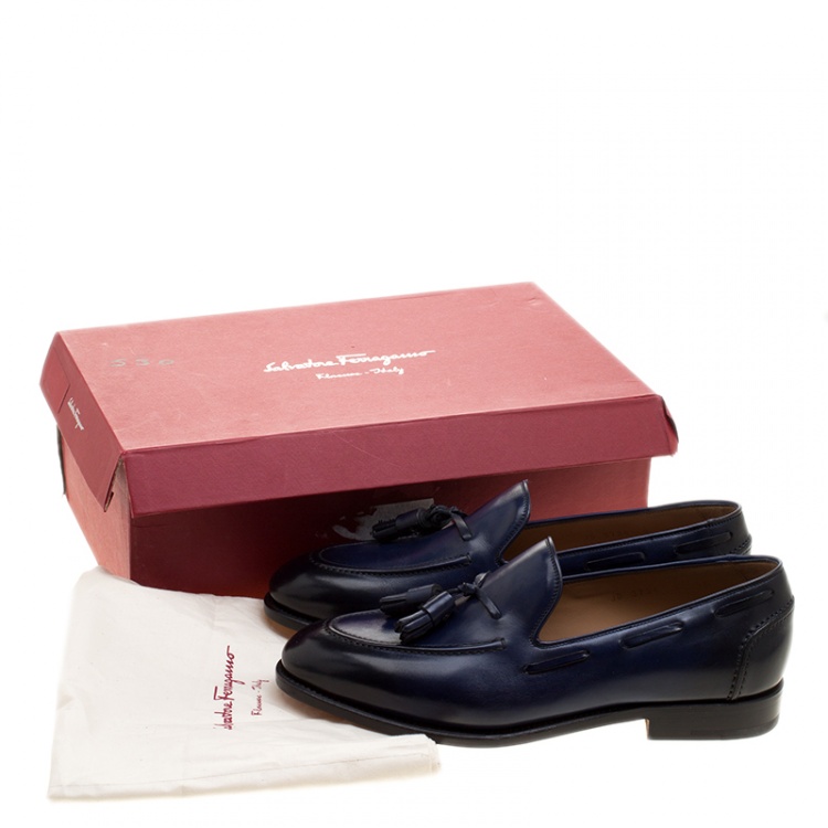 Pre Owned Salvatore Ferragamo Blue Leather Loreno Tassel Loafers Size 42