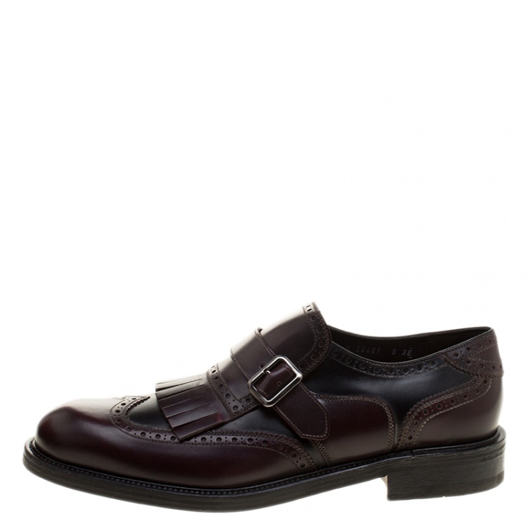 Pre Owned Salvatore Ferragamo Two Tone Brogue Leather Genesis Fringe Detail Wingtip Loafers Size 43