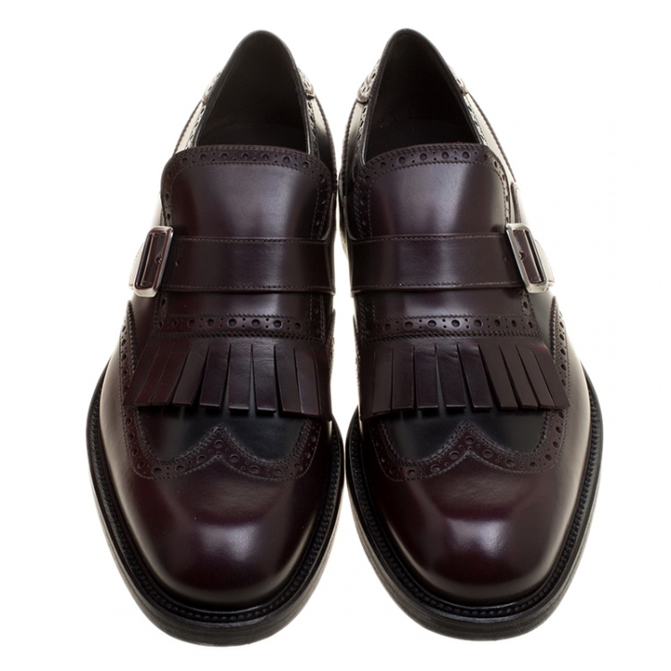 Pre Owned Salvatore Ferragamo Two Tone Brogue Leather Genesis Fringe Detail Wingtip Loafers Size 43