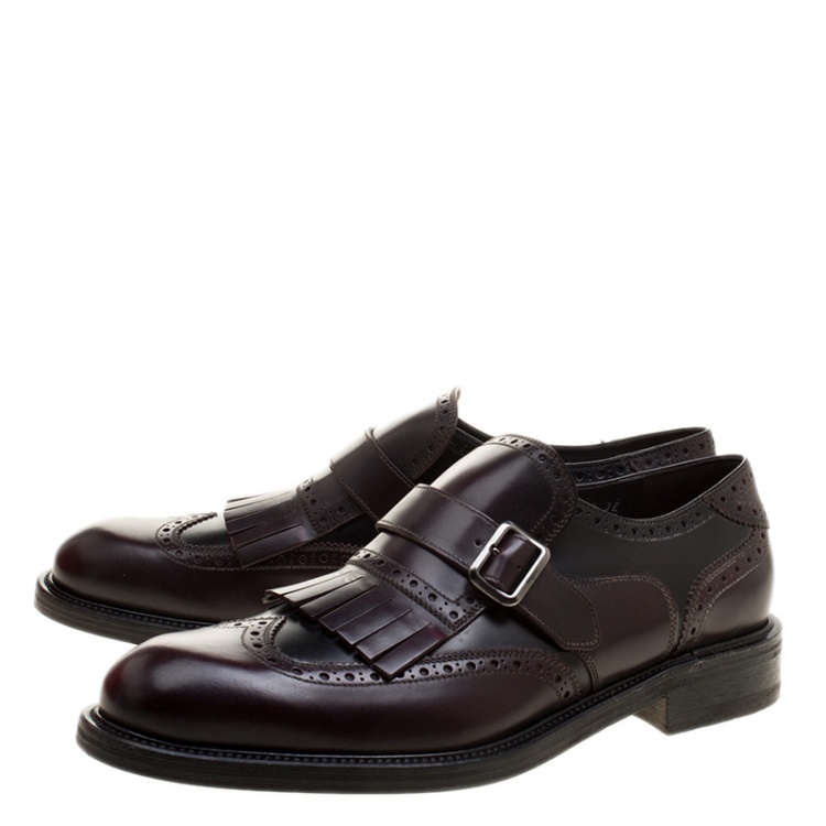 Pre Owned Salvatore Ferragamo Two Tone Brogue Leather Genesis Fringe Detail Wingtip Loafers Size 43