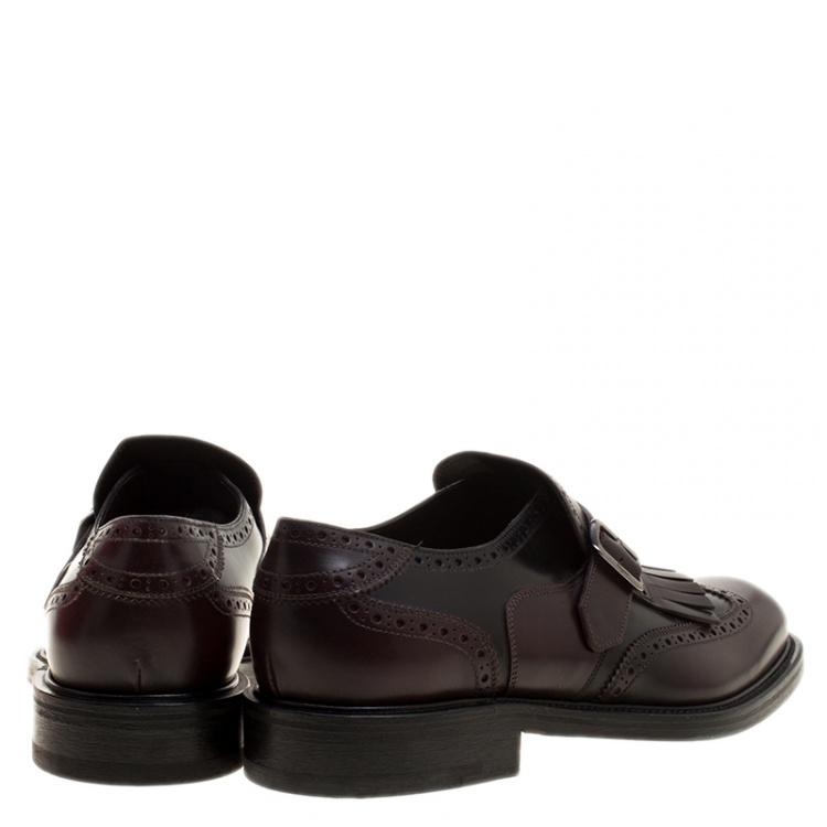 Pre Owned Salvatore Ferragamo Two Tone Brogue Leather Genesis Fringe Detail Wingtip Loafers Size 43