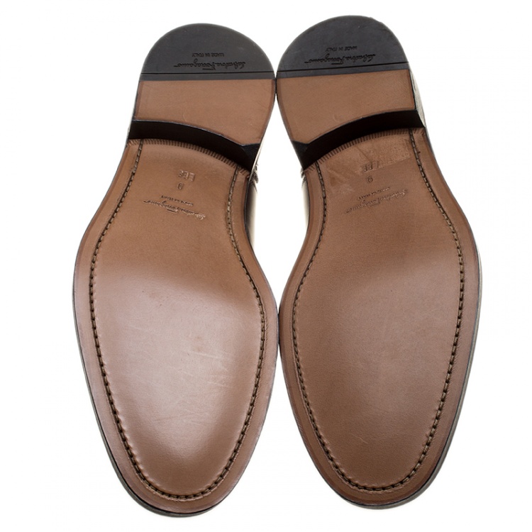 Pre Owned Salvatore Ferragamo Two Tone Brogue Leather Genesis Fringe Detail Wingtip Loafers Size 43