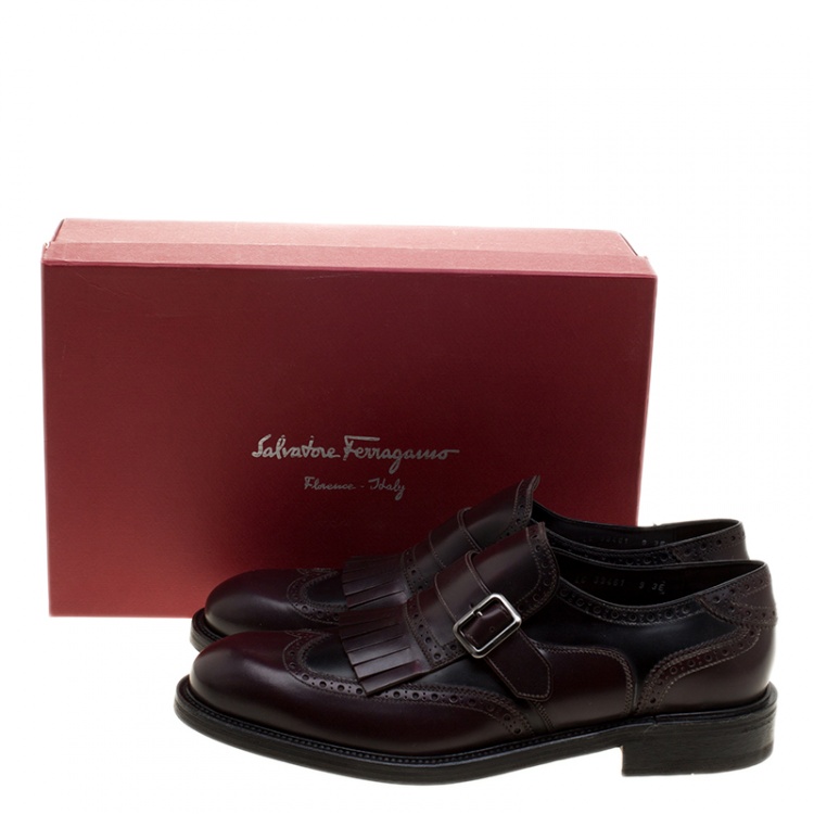 Pre Owned Salvatore Ferragamo Two Tone Brogue Leather Genesis Fringe Detail Wingtip Loafers Size 43