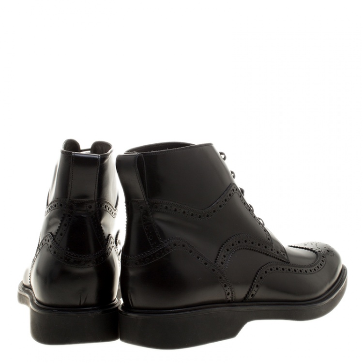 Pre Owned Salvatore Ferragamo Black Brogue Leather Gaiano Wing Tip Ankle Boots Size 45