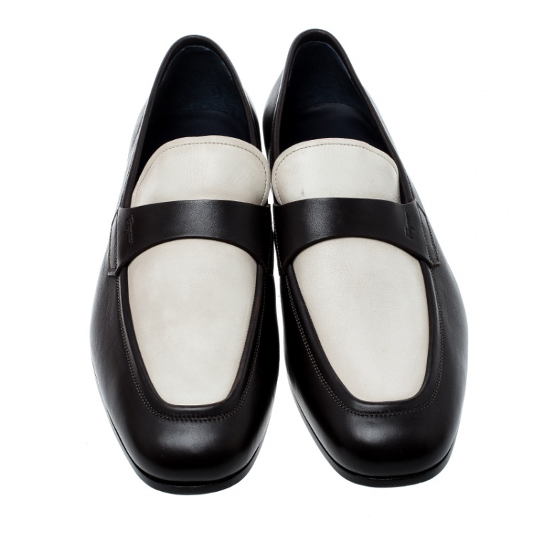 Pre Owned Salvatore Ferragamo Two Tone Leather Rovigo Loafers Size 45.5