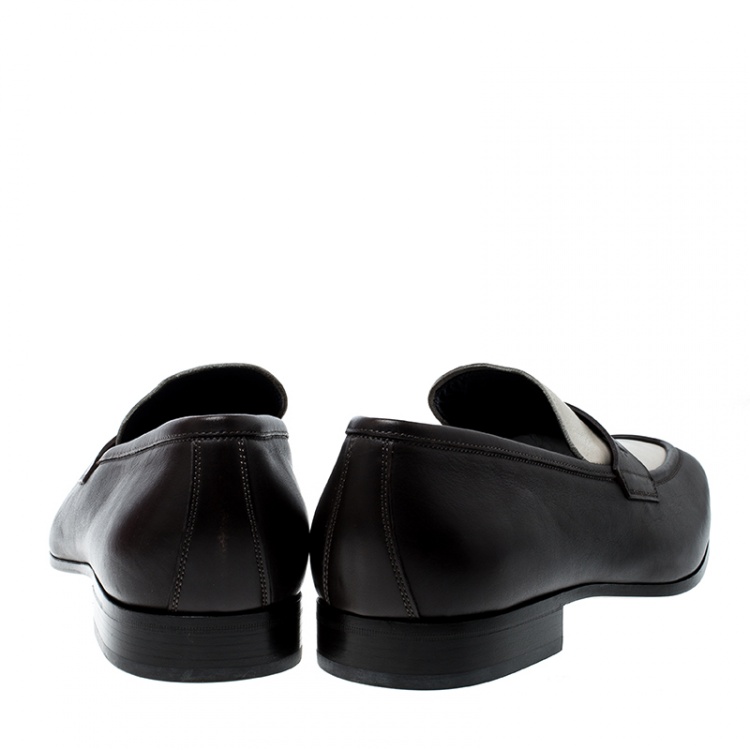 Pre Owned Salvatore Ferragamo Two Tone Leather Rovigo Loafers Size 45.5