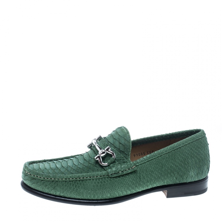 Pre Owned Salvatore Ferragamo Green Python Leather Mason Loafers Size 42