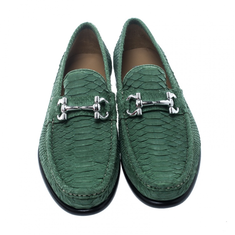 Pre Owned Salvatore Ferragamo Green Python Leather Mason Loafers Size 42