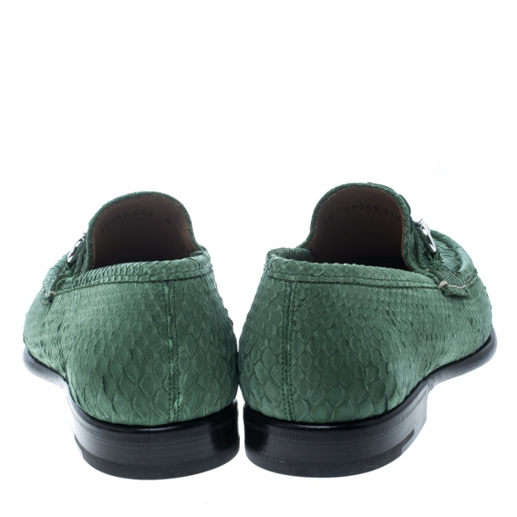 Pre Owned Salvatore Ferragamo Green Python Leather Mason Loafers Size 42