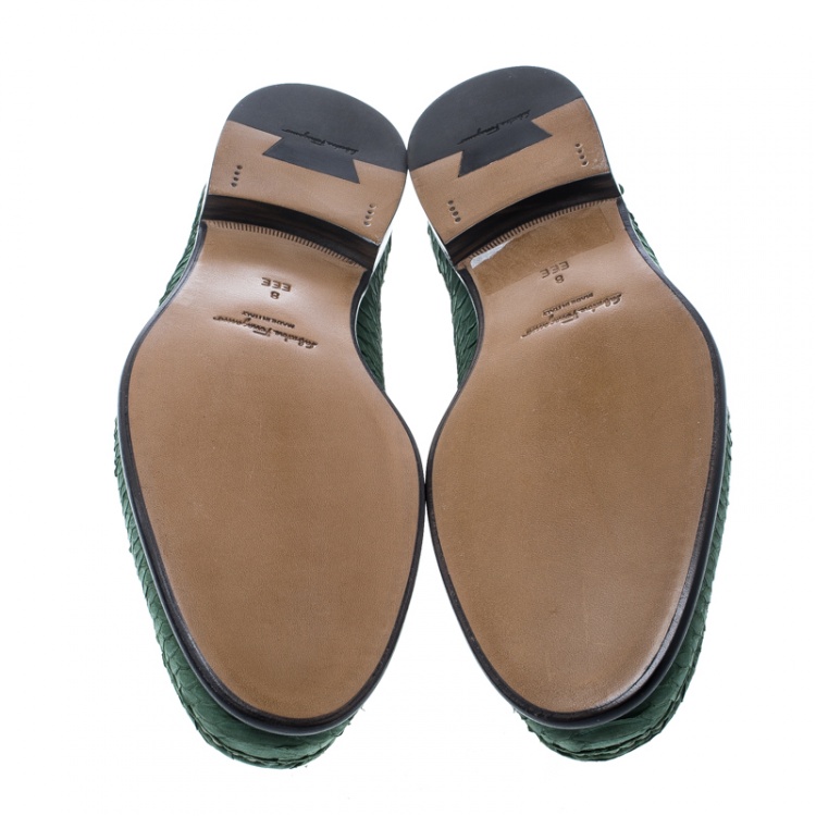 Pre Owned Salvatore Ferragamo Green Python Leather Mason Loafers Size 42