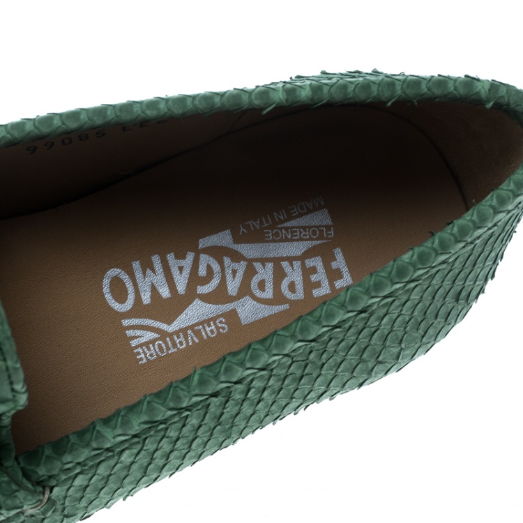 Pre Owned Salvatore Ferragamo Green Python Leather Mason Loafers Size 42