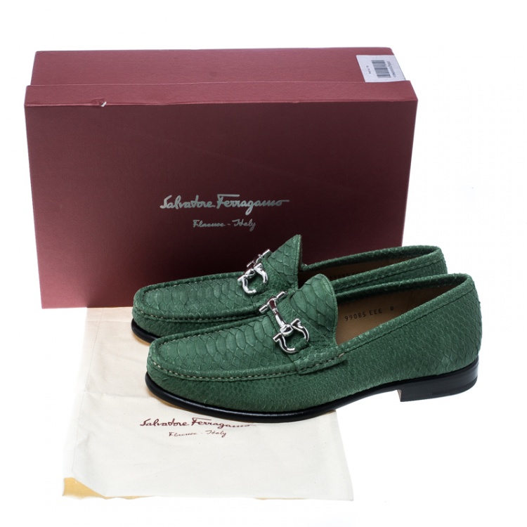 Pre Owned Salvatore Ferragamo Green Python Leather Mason Loafers Size 42