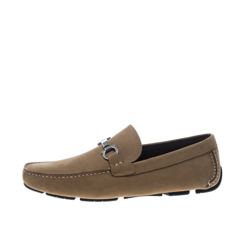 Pre Owned Salvatore Ferragamo Dark Beige Nubuck Londra Loafers Size 44