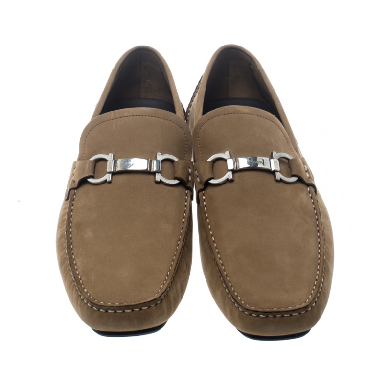 Pre Owned Salvatore Ferragamo Dark Beige Nubuck Londra Loafers Size 44