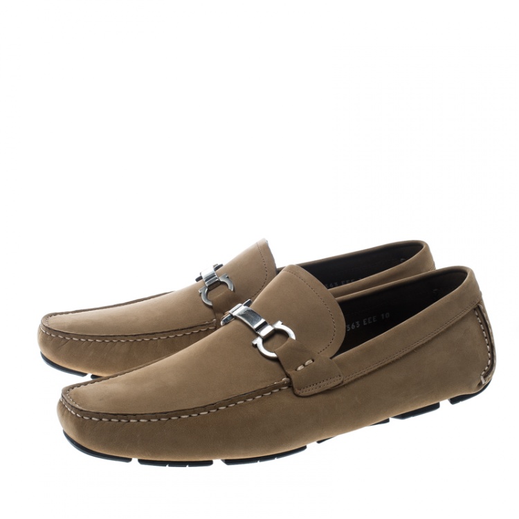 Pre Owned Salvatore Ferragamo Dark Beige Nubuck Londra Loafers Size 44