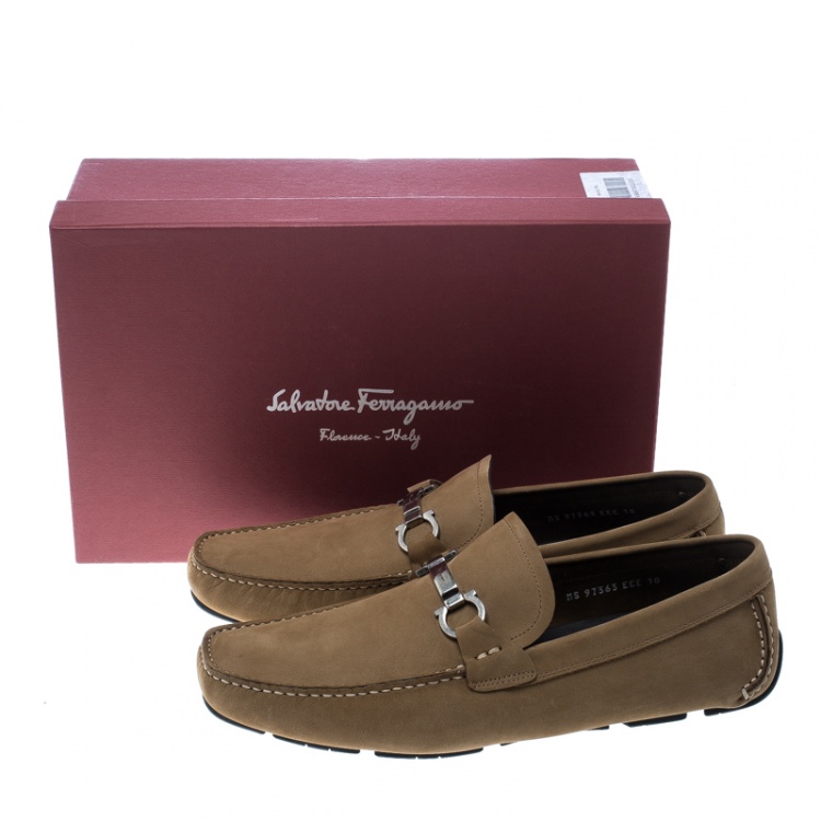 Pre Owned Salvatore Ferragamo Dark Beige Nubuck Londra Loafers Size 44