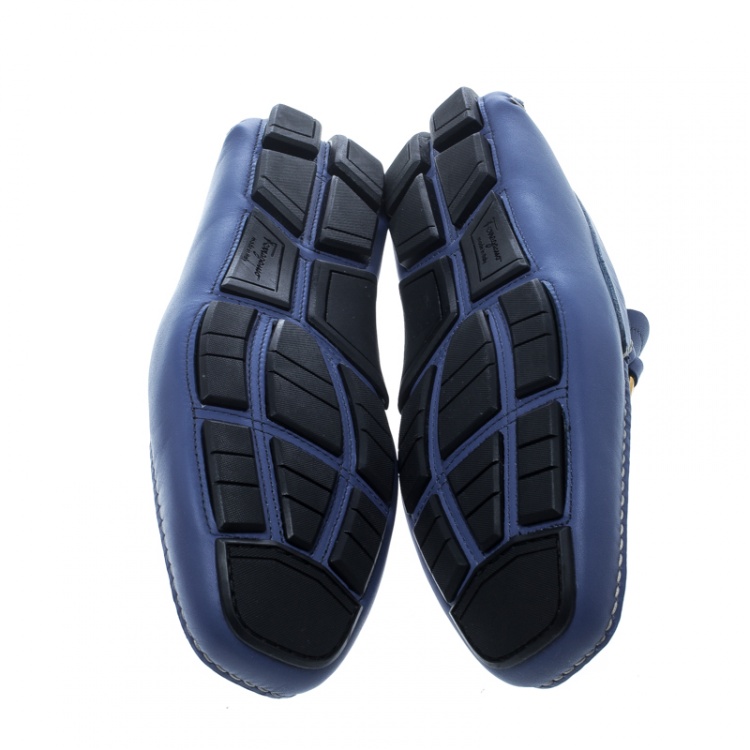 Pre Owned Salvatore Ferragamo Blue Leather Parigi Gancini Driver Loafers Size 41
