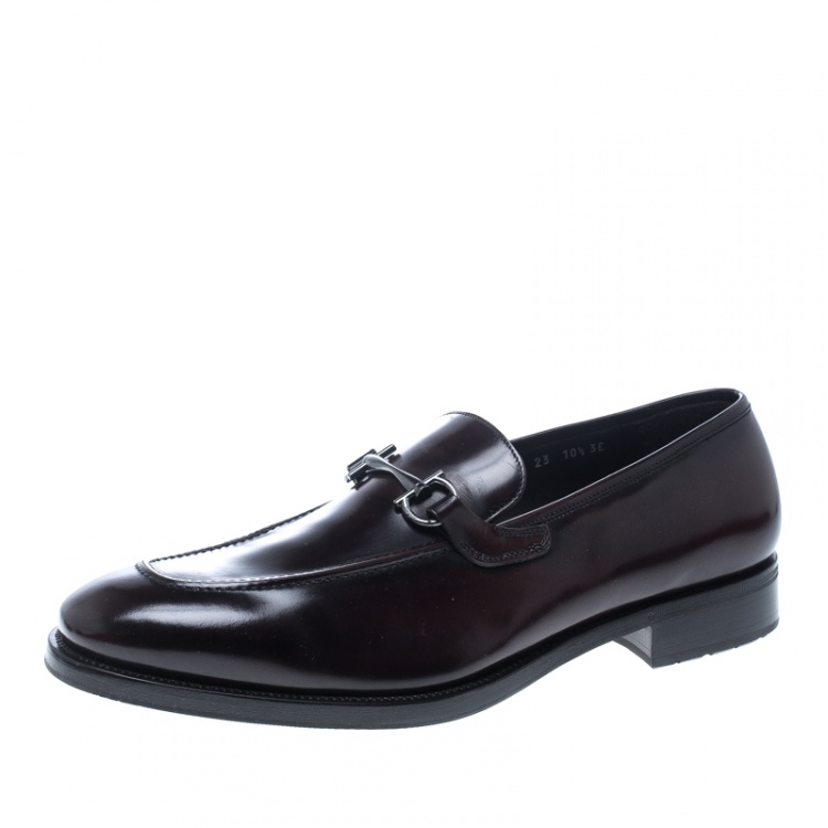 Pre Owned Salvatore Ferragamo Prune Brown Panfilo Loafers Size 44.5
