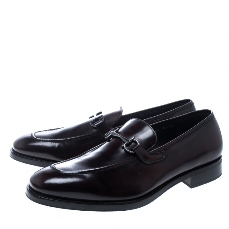 Pre Owned Salvatore Ferragamo Prune Brown Panfilo Loafers Size 44.5