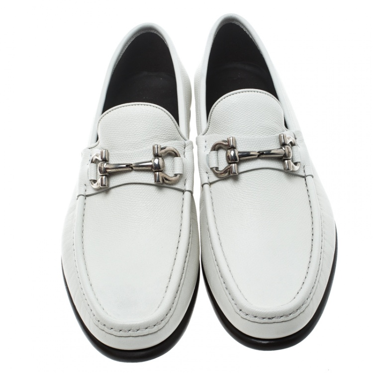 Pre Owned Salvatore Ferragamo White Leather Mason Loafers Size 42.5