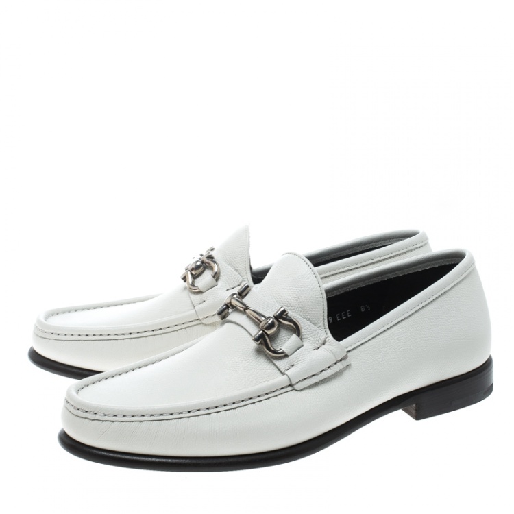 Pre Owned Salvatore Ferragamo White Leather Mason Loafers Size 42.5
