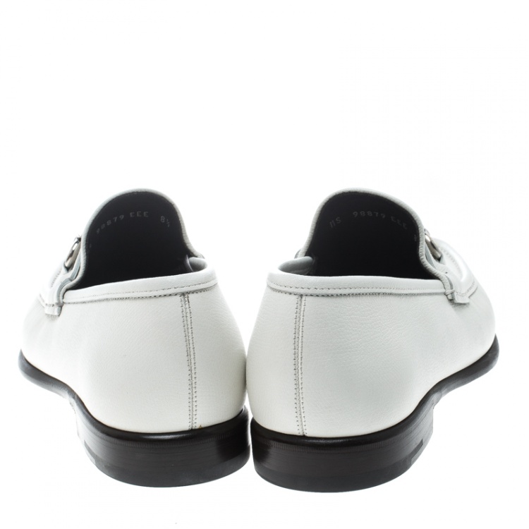 Pre Owned Salvatore Ferragamo White Leather Mason Loafers Size 42.5