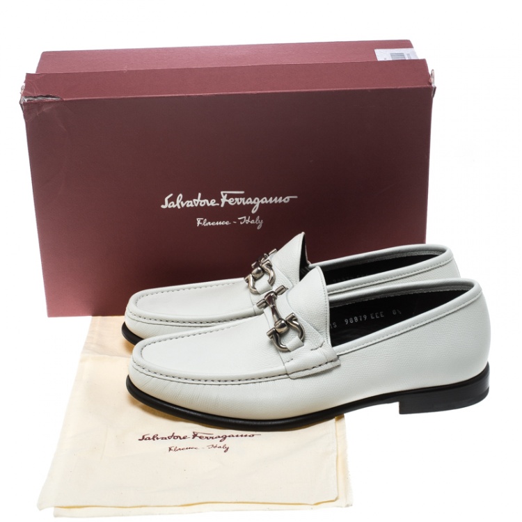 Pre Owned Salvatore Ferragamo White Leather Mason Loafers Size 42.5