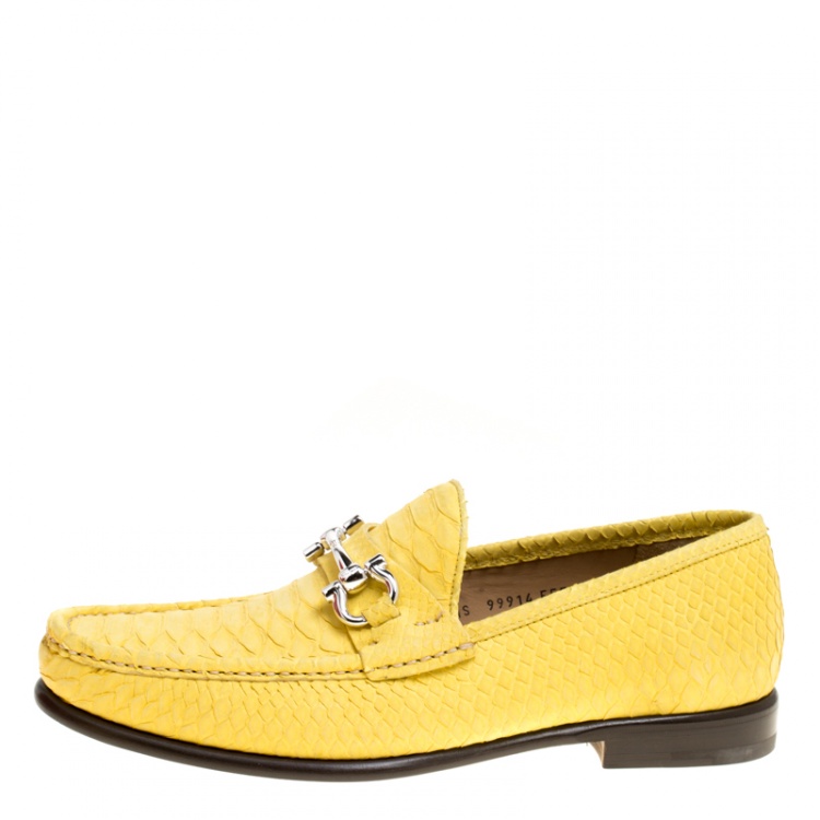 Pre Owned Salvatore Ferragamo Yellow Python Mason Loafers Size 42.5