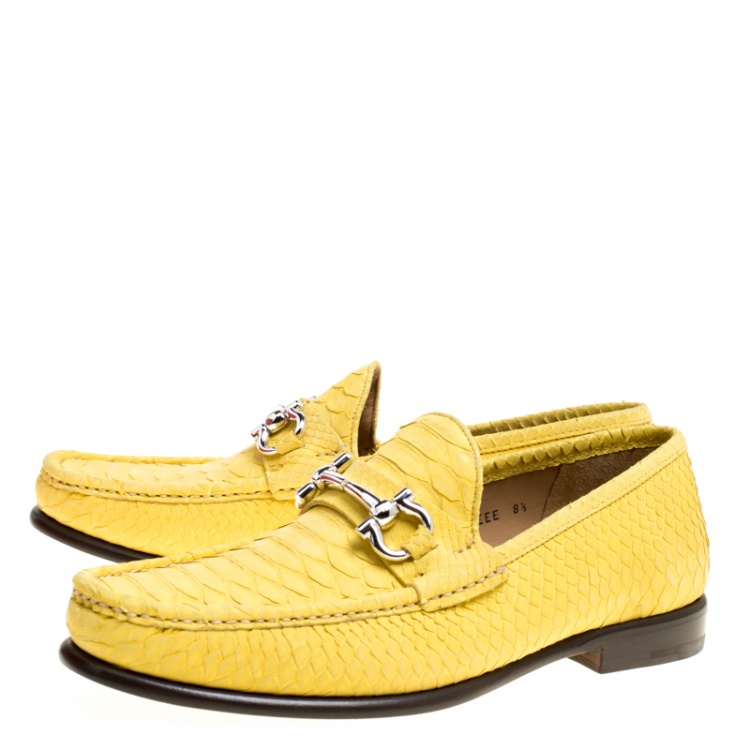 Pre Owned Salvatore Ferragamo Yellow Python Mason Loafers Size 42.5