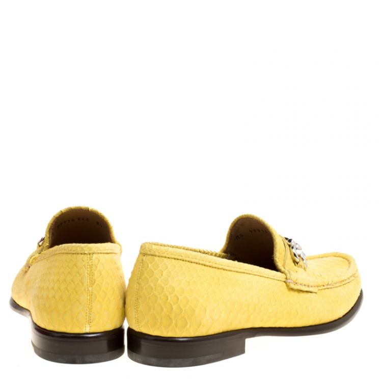 Pre Owned Salvatore Ferragamo Yellow Python Mason Loafers Size 42.5