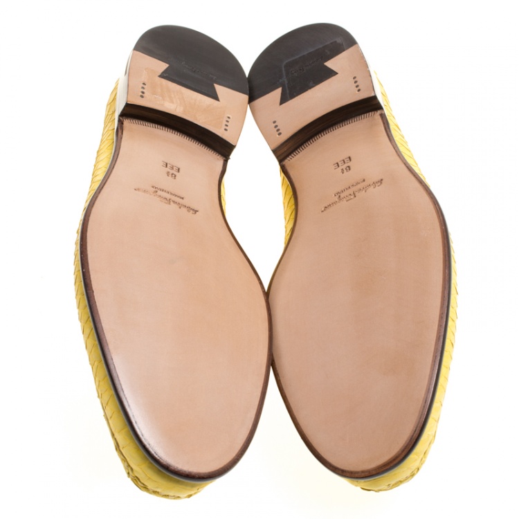 Pre Owned Salvatore Ferragamo Yellow Python Mason Loafers Size 42.5