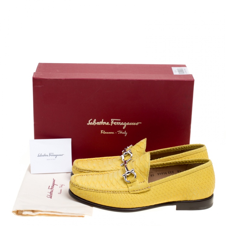 Pre Owned Salvatore Ferragamo Yellow Python Mason Loafers Size 42.5