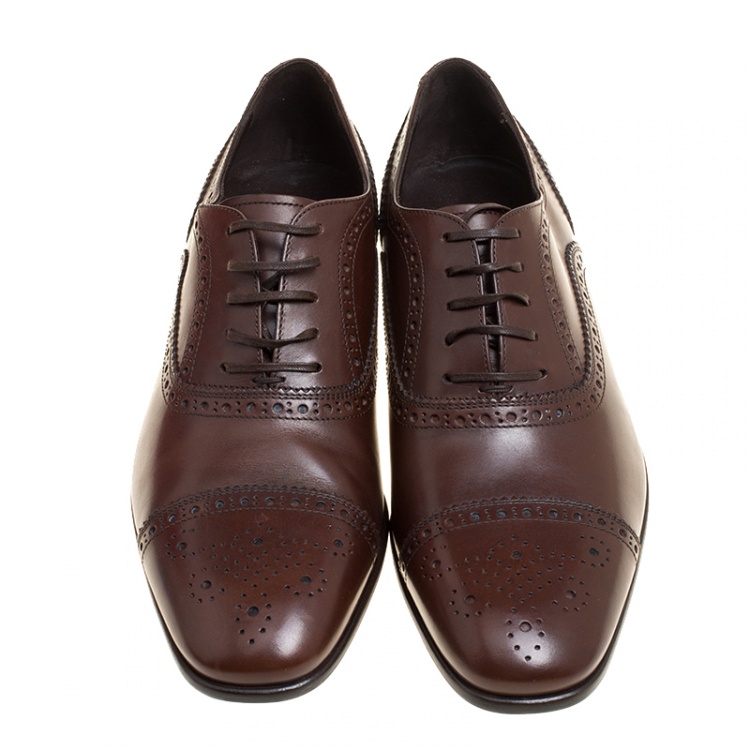مملوكة مسبقًا Salvatore Ferragamo Brown Leather Brogue Oxfords Size 41.5