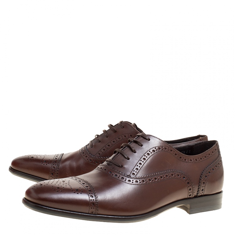 مملوكة مسبقًا Salvatore Ferragamo Brown Leather Brogue Oxfords Size 41.5