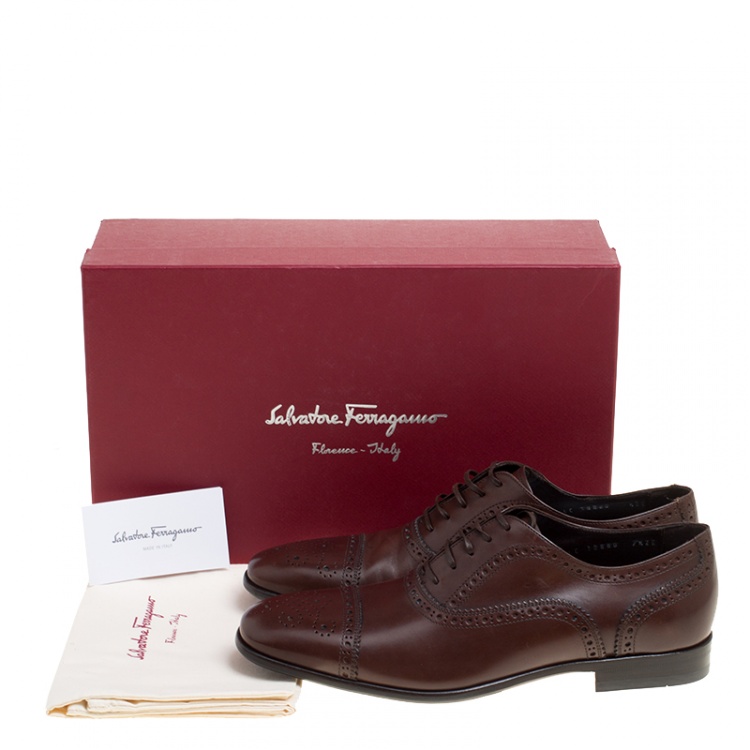 مملوكة مسبقًا Salvatore Ferragamo Brown Leather Brogue Oxfords Size 41.5