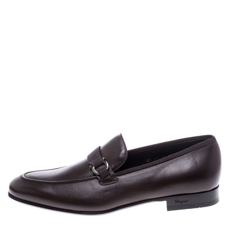 Pre Owned Salvatore Ferragamo Brown Leather Ludwig Loafers Size 44.5