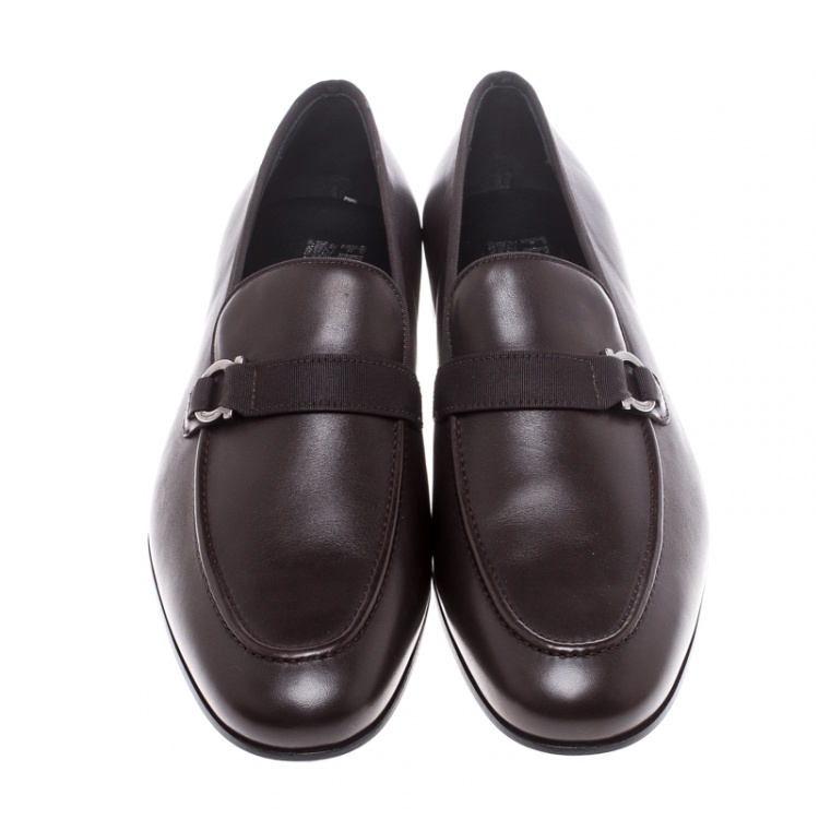 Pre Owned Salvatore Ferragamo Brown Leather Ludwig Loafers Size 44.5