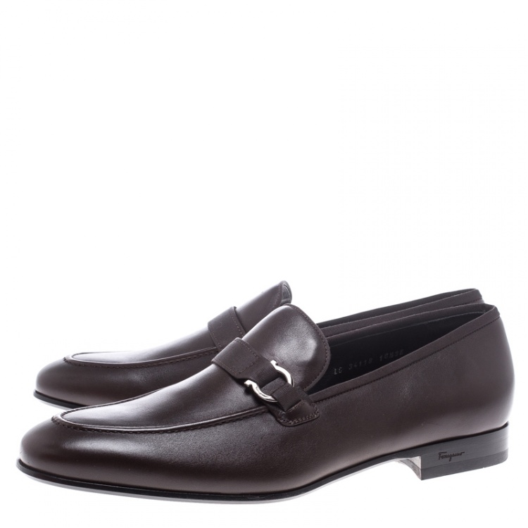 Pre Owned Salvatore Ferragamo Brown Leather Ludwig Loafers Size 44.5