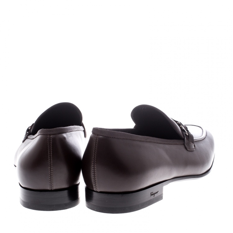 Pre Owned Salvatore Ferragamo Brown Leather Ludwig Loafers Size 44.5