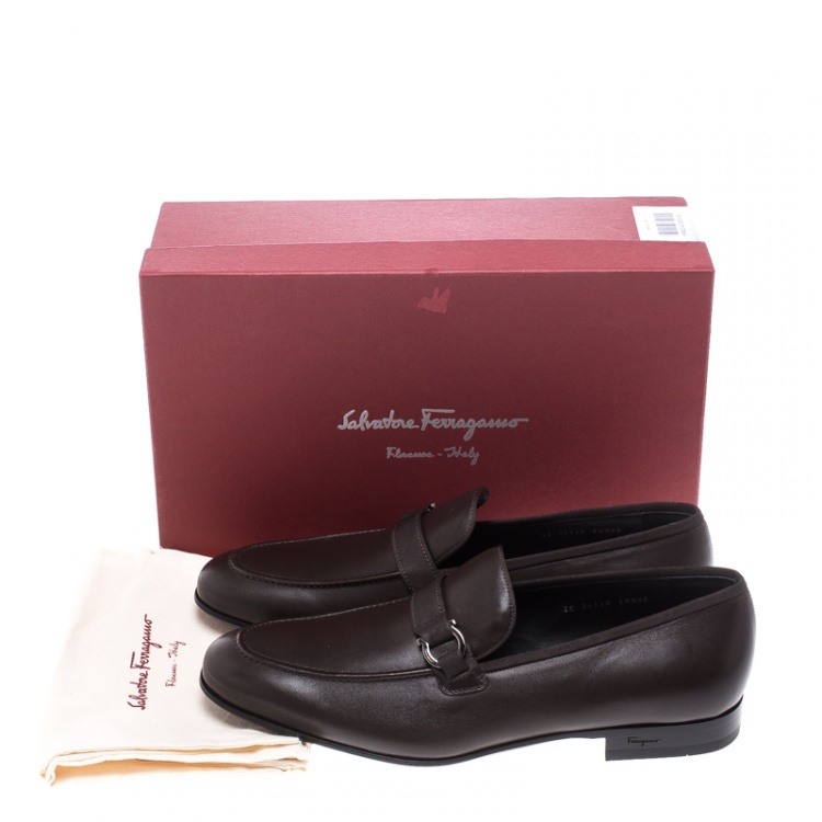 Pre Owned Salvatore Ferragamo Brown Leather Ludwig Loafers Size 44.5