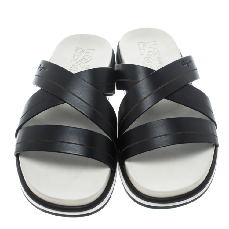 Pre Owned Salvatore Ferragamo Black Leather Lao Sandals Size 43