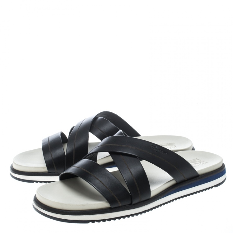 Pre Owned Salvatore Ferragamo Black Leather Lao Sandals Size 43