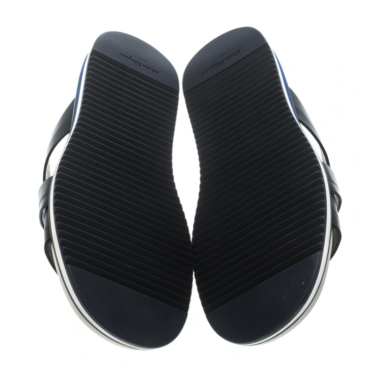 Pre Owned Salvatore Ferragamo Black Leather Lao Sandals Size 43