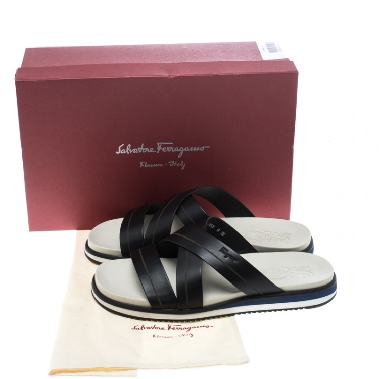 Pre Owned Salvatore Ferragamo Black Leather Lao Sandals Size 43