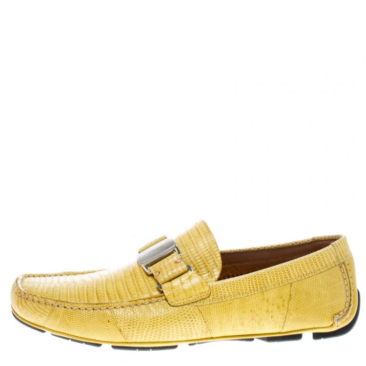 Pre Owned Salvatore Ferragamo Yellow Lizard Sardegna Loafers Size 42