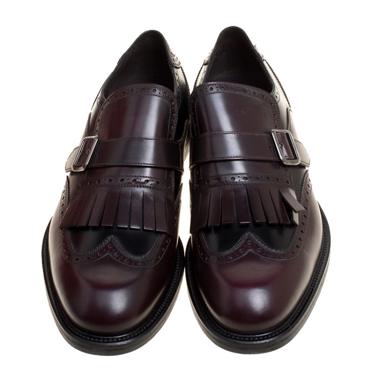 Pre Owned Salvatore Ferragamo Two Tone Brogue Leather Genesis Fringe Detail Wingtip Loafers Size 44.5