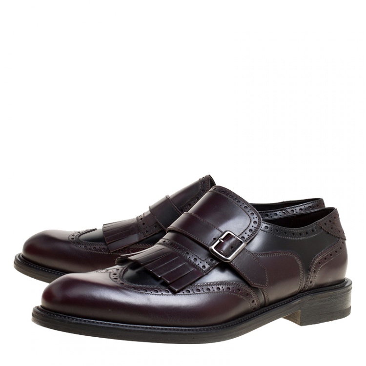 Pre Owned Salvatore Ferragamo Two Tone Brogue Leather Genesis Fringe Detail Wingtip Loafers Size 44.5